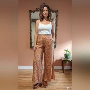 Emily In Wonderland Silk Floral Wide Leg Pants